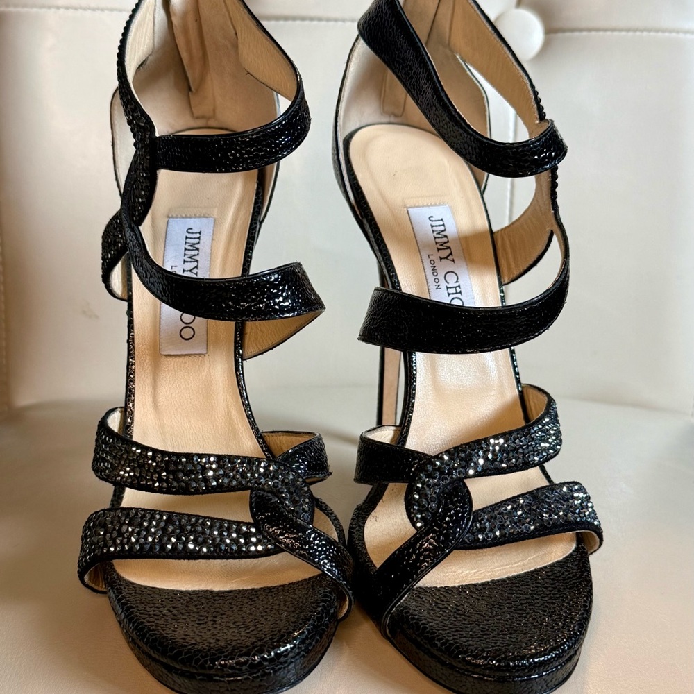 Jimmy Choo Black Crystal Strappy Stiletto Sandals - Picture 3 of 9